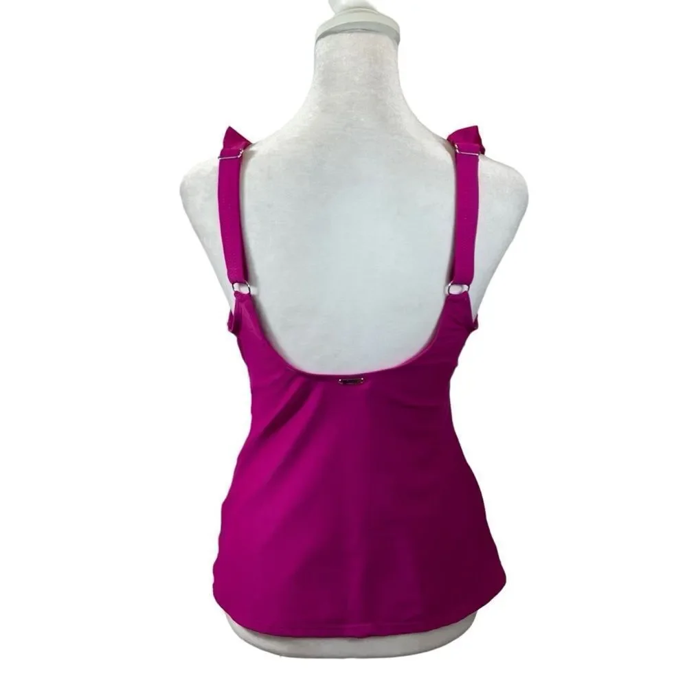 Ladies DKNY‎ Hot Pink Ruffle Neckline Tankini Top Size Large